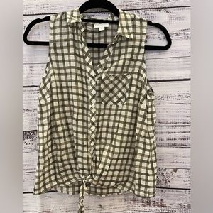 J Jill Moss Gingham tie front button down